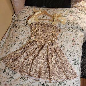 Shein Size Large Beige Floral Print Sundress with Bow Straps